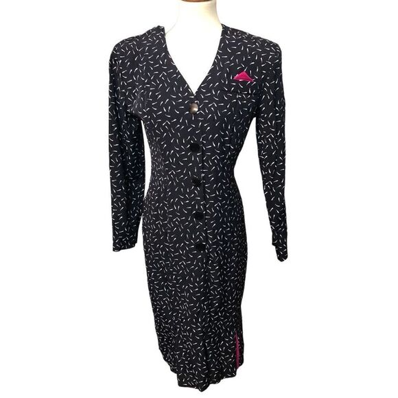 Scarlett vintage navy blue white accents with large button detail front dress